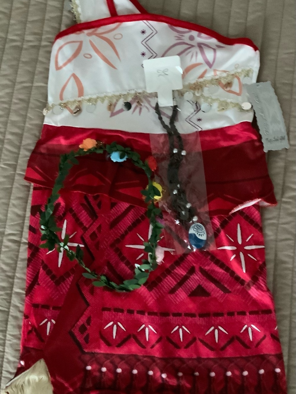Red Floral Print Women's Accessory Dress with Flower Crown